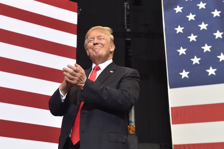 US President Donald Trump addresses a rally at the Nashville Municipal Auditorium in Nashville, Tennessee, May 29, 2018